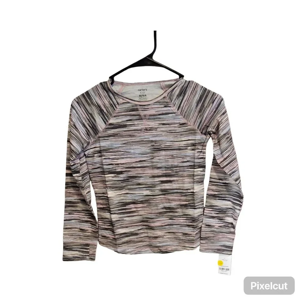 Carters girl long sleeve pink, grey and white striped tshirt new size 10